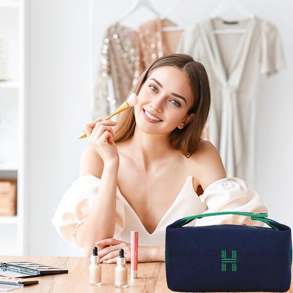 Travel Makeup Bag, Waterproof Canvas Cosmetic Bag Make Up Organizer Case for Wom - Picture 3 of 7